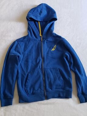 Nautica Blue Zip-Up Hoodie with Yellow Sail Logo